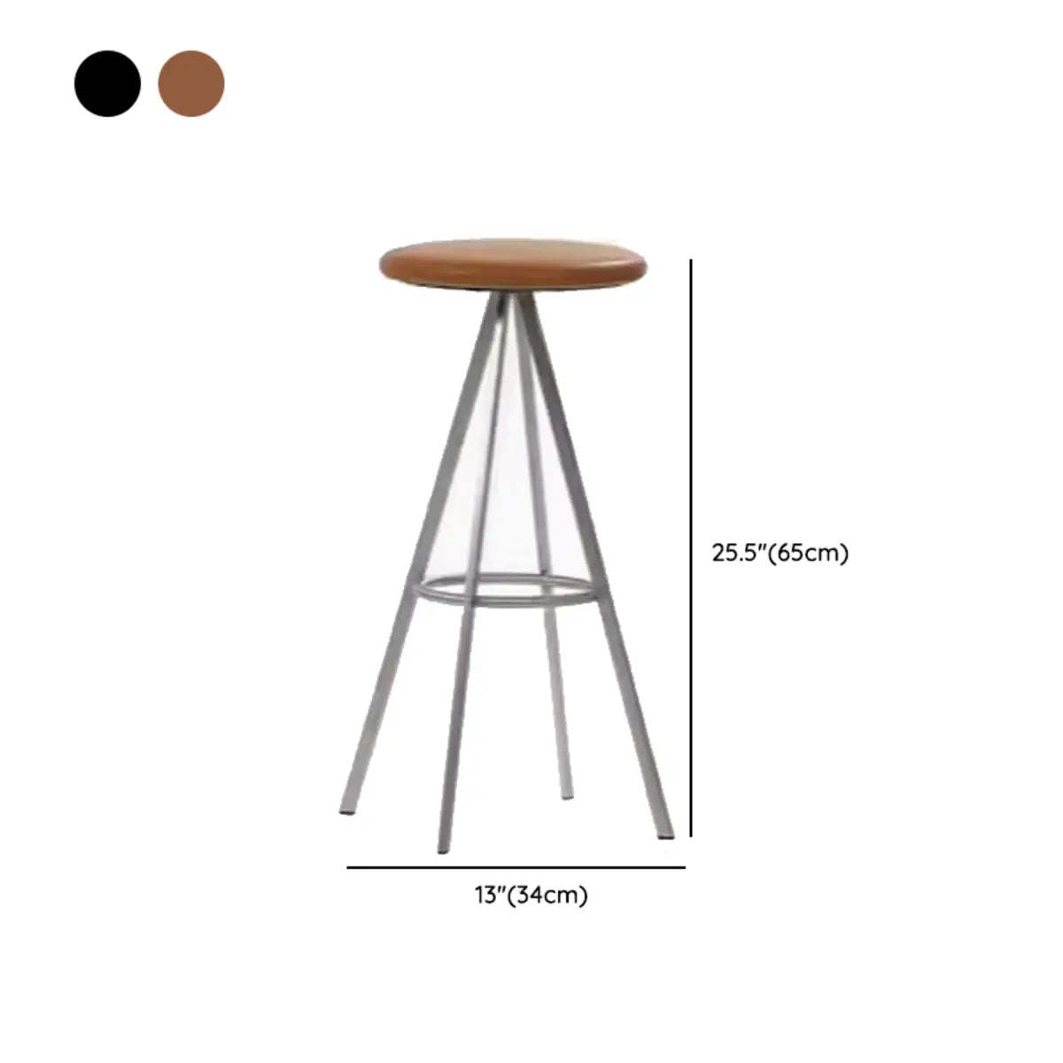 Black Round Leather Metal Backless Bistro Bar Stool