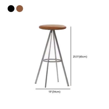 Black Round Leather Metal Backless Bistro Bar Stool