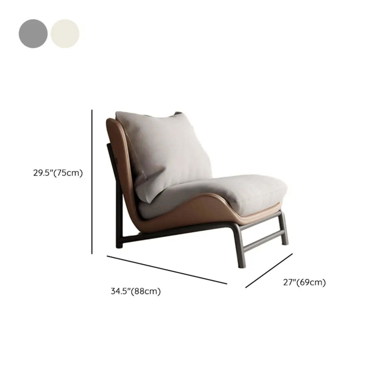 Modern Curved Leather Pillow Back Accent Chair