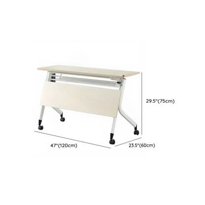 Foldable Movable Wood Double Computer Desk with Shelf — Without Chairs