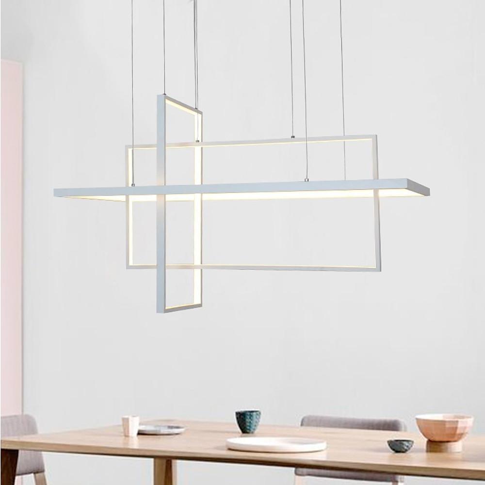 Three-part rectangular chandeliers in aluminum — Warm White (3000K) / Matte Black