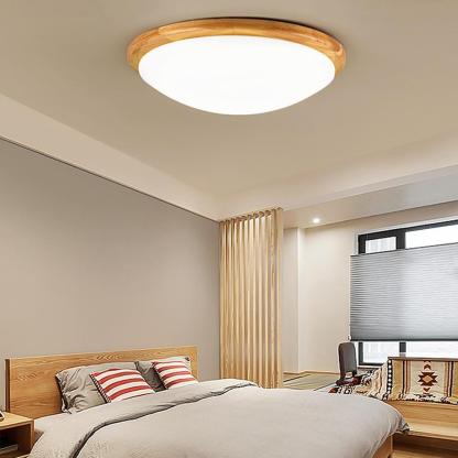 14'' LED Dimmable Wood Flush Mount Light Nordic LED Bamboo Bedroom Ceiling Lights-Lighom