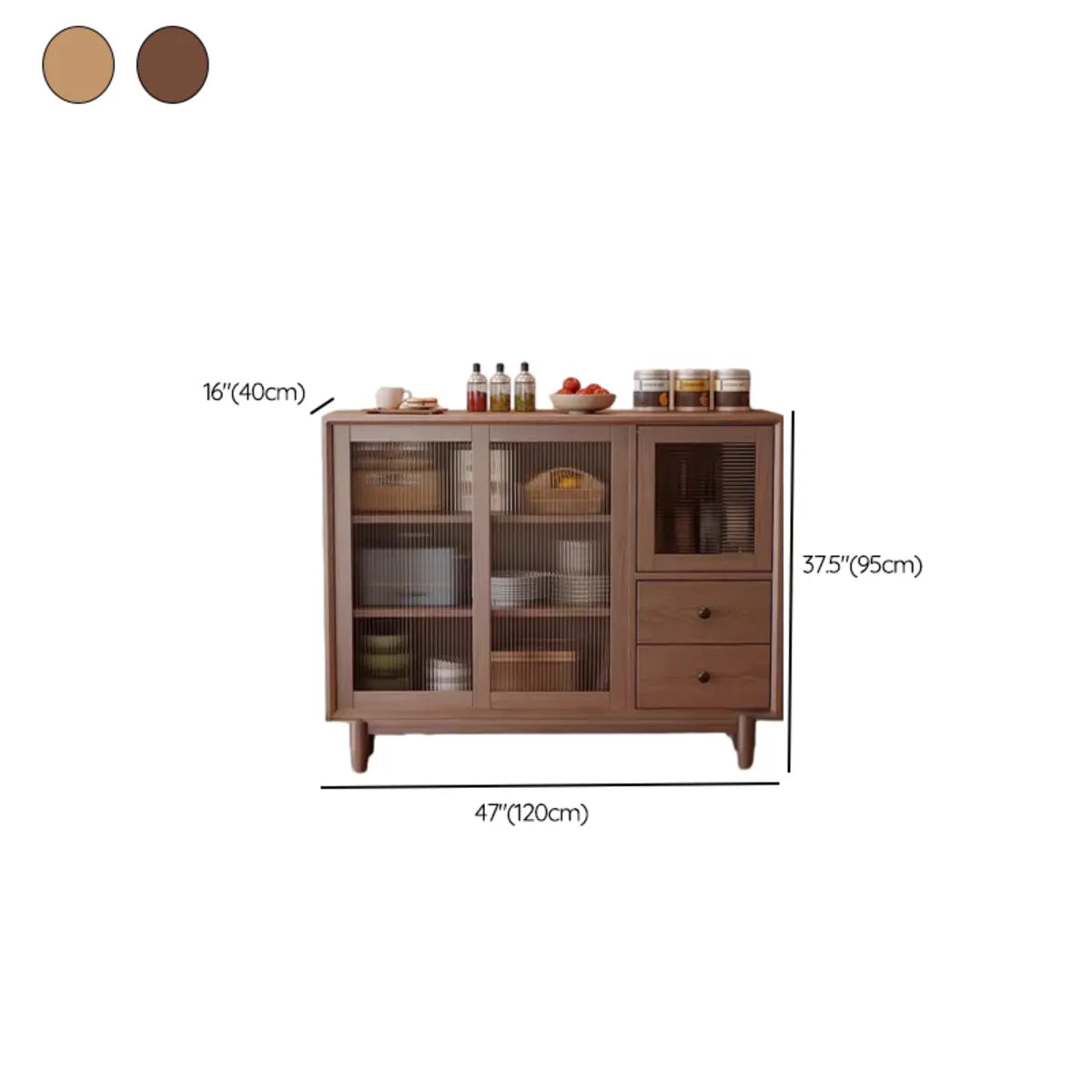 Sleek Walnut Wood Clear Door Sideboard