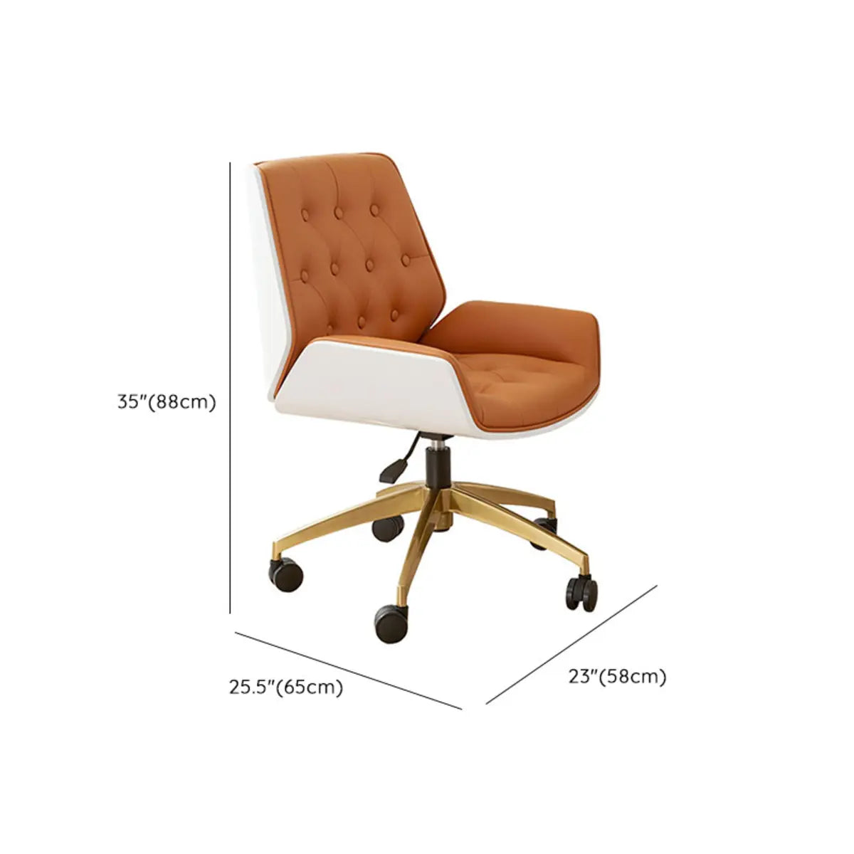 Orange Leather Swivel Office Chair with Arms