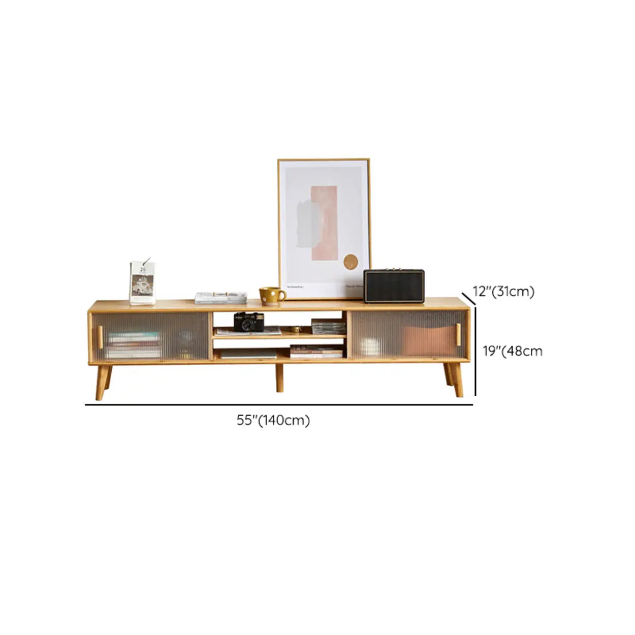 Natural Wood Rectangle Open Storage TV Stand