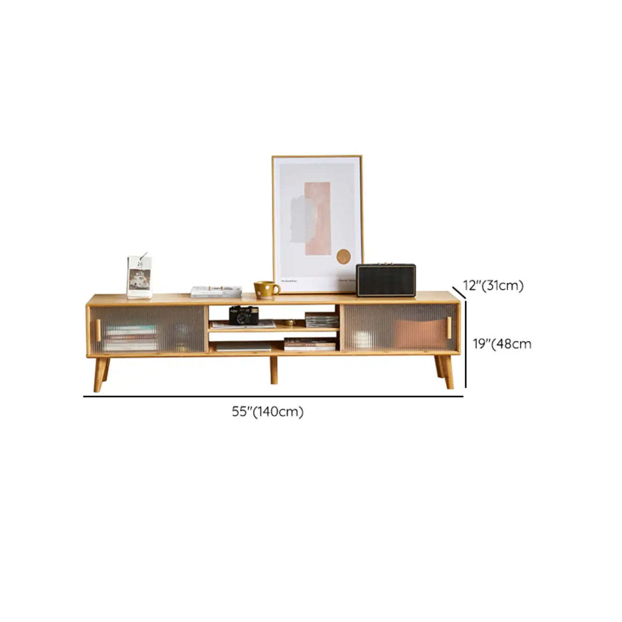 Natural Wood Rectangle Open Storage TV Stand