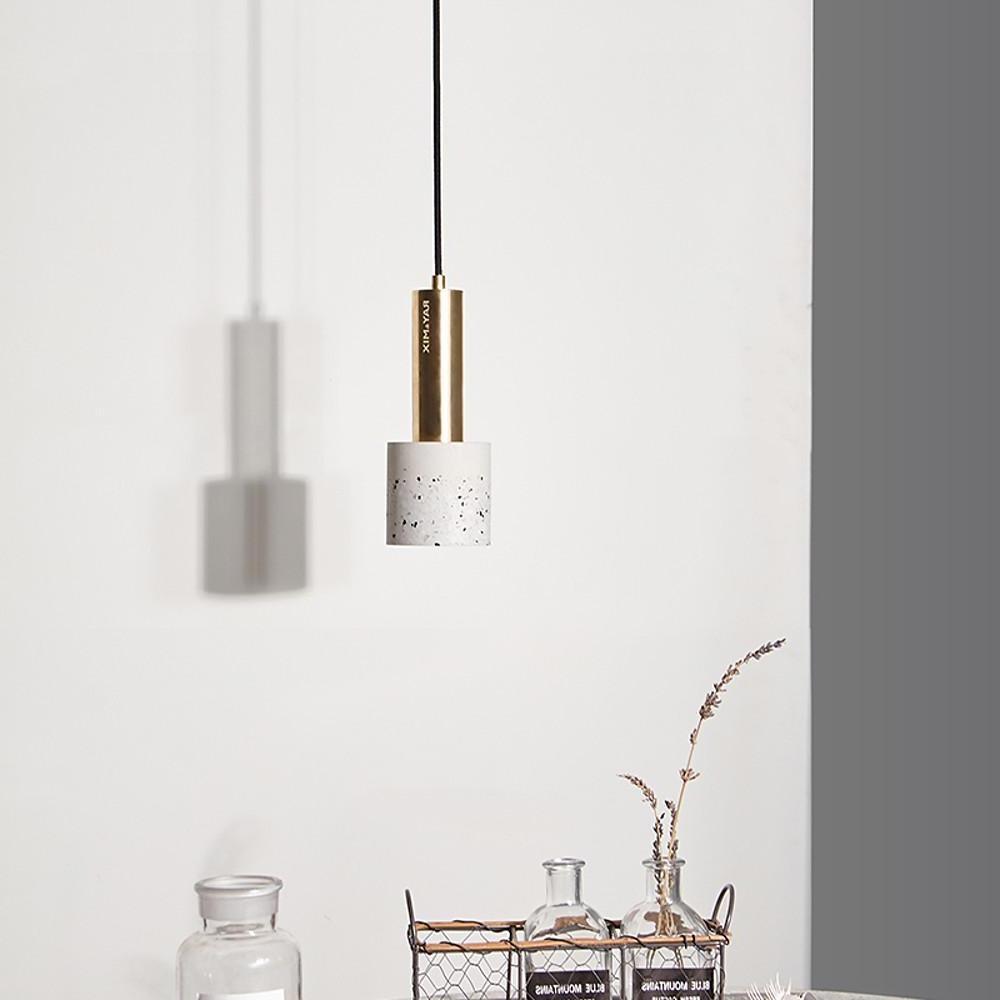 White concrete island cylinder pendant lighting - industrial — Set of 3