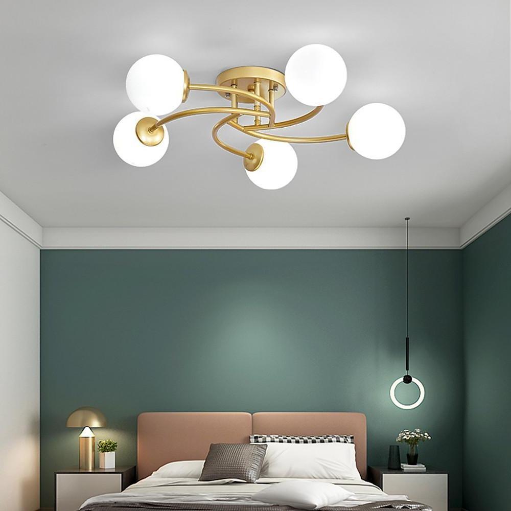 5-Light Glass Globe Swirled Metal LED Modern Ceiling Light