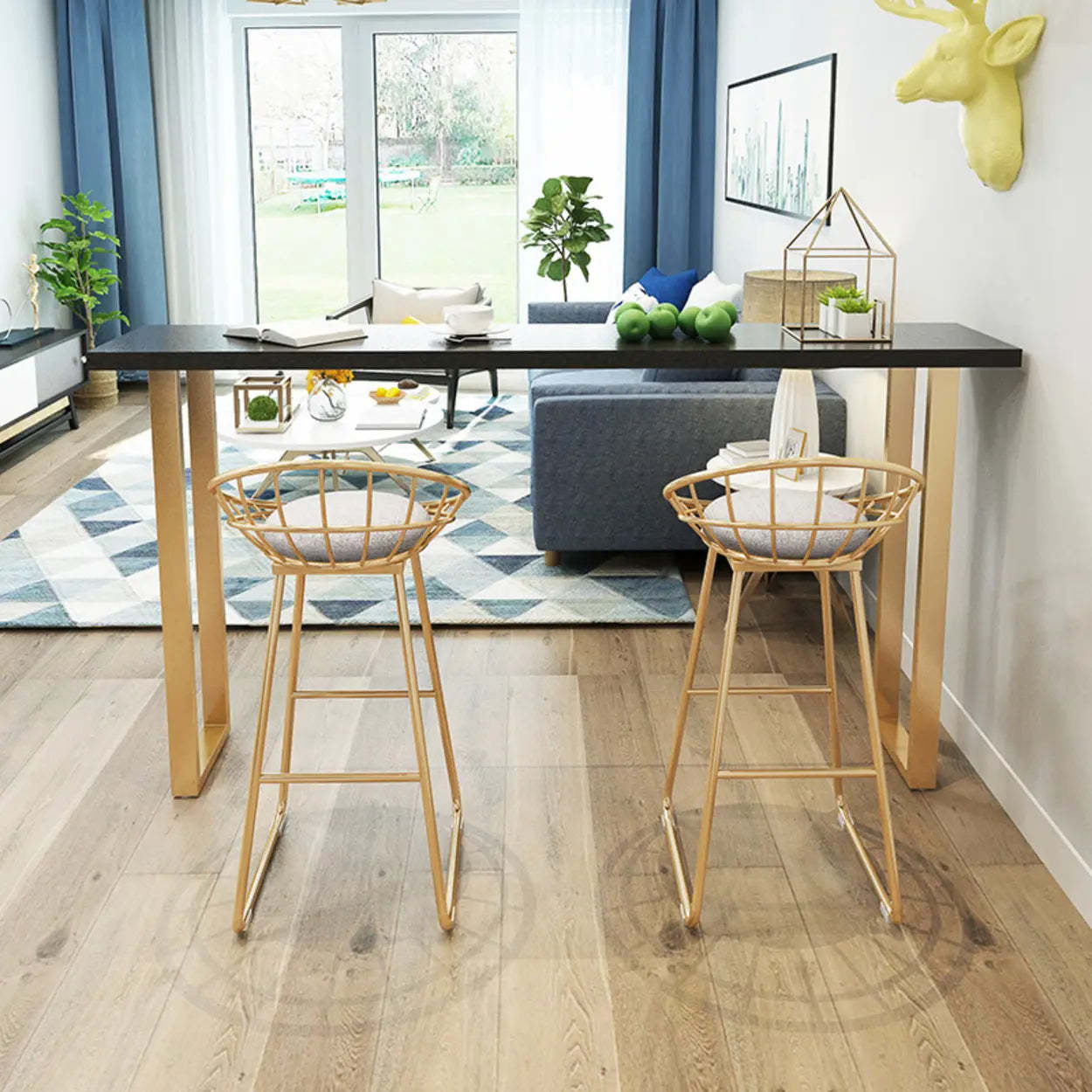 Elegant Black Rectangular Wood Dining Bar Table — Without Chairs