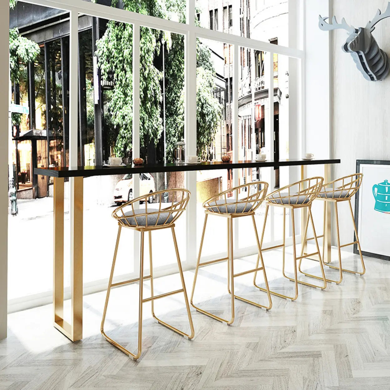 Elegant Black Rectangular Wood Dining Bar Table — Without Chairs