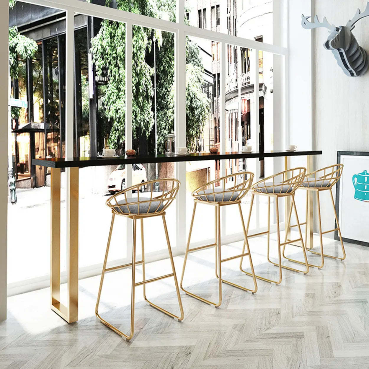 Elegant Black Rectangular Wood Dining Bar Table — Without Chairs