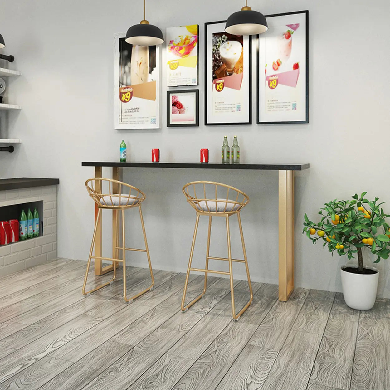 Elegant Black Rectangular Wood Dining Bar Table — Without Chairs