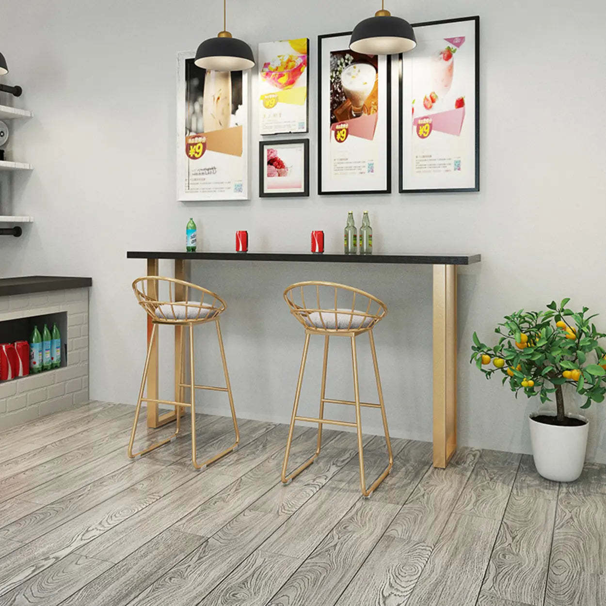 Elegant Black Rectangular Wood Dining Bar Table — Without Chairs