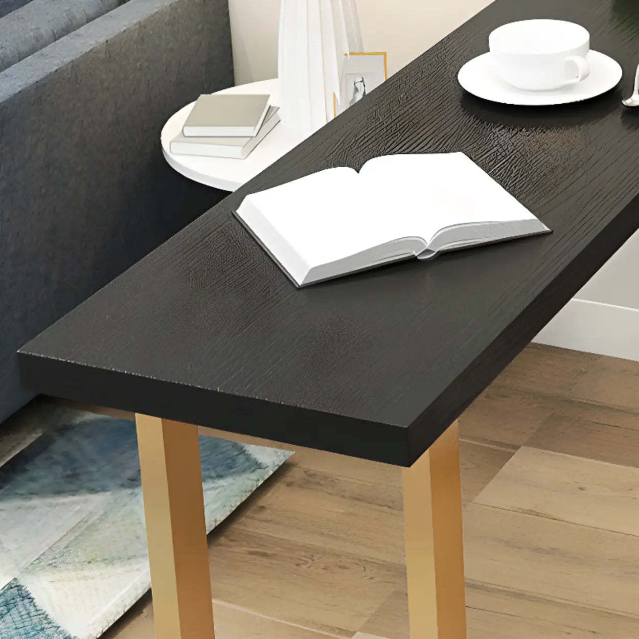 Elegant Black Rectangular Wood Dining Bar Table — Without Chairs