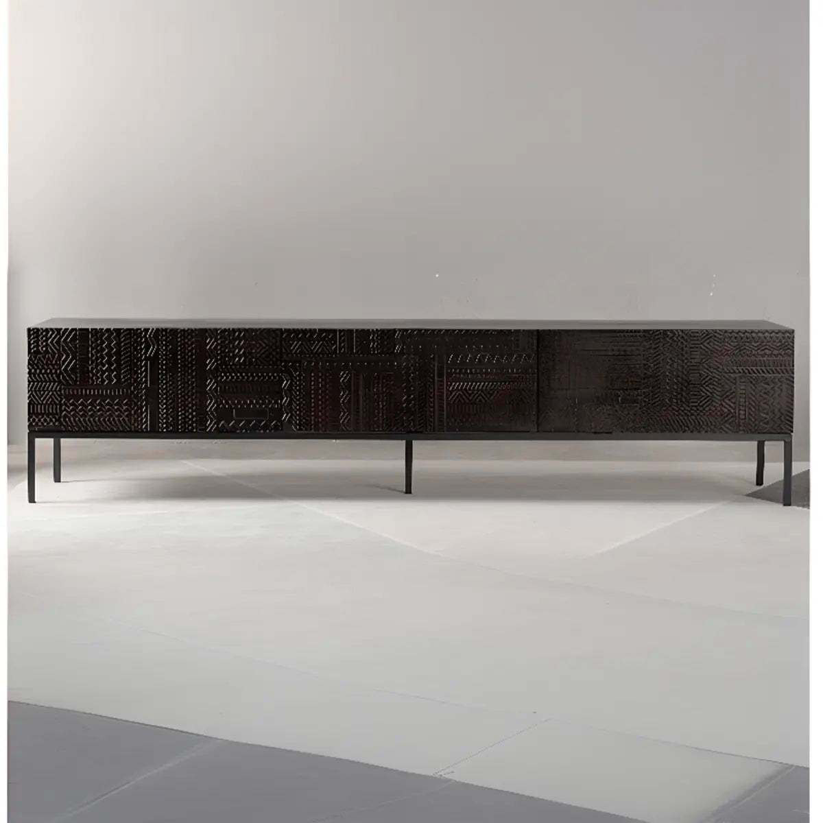 Elegant Black Wood Rectangle Carving TV Stand