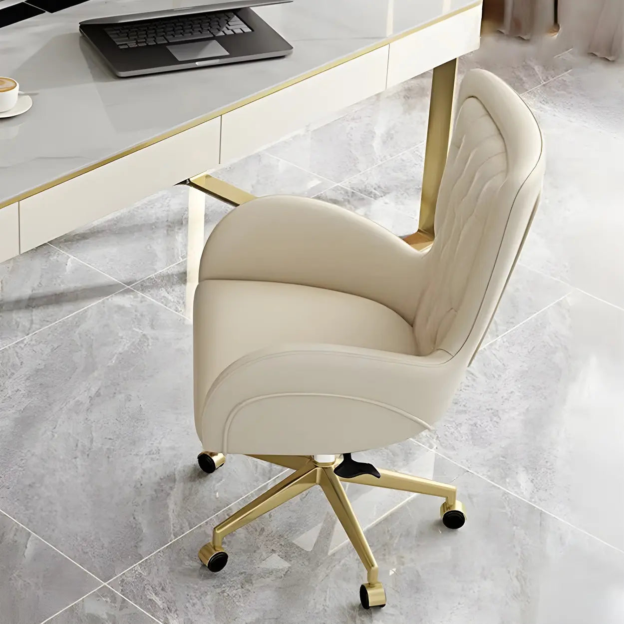 Elegant Cream Gold Ergonomic Leather Office Chair — Orange / 1 Piece