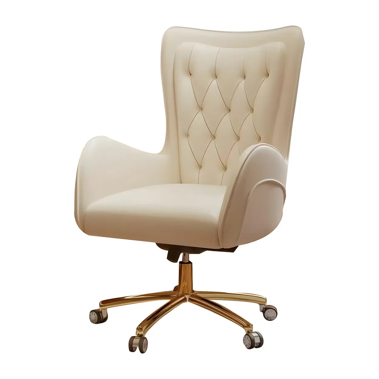 Elegant Cream Gold Ergonomic Leather Office Chair
