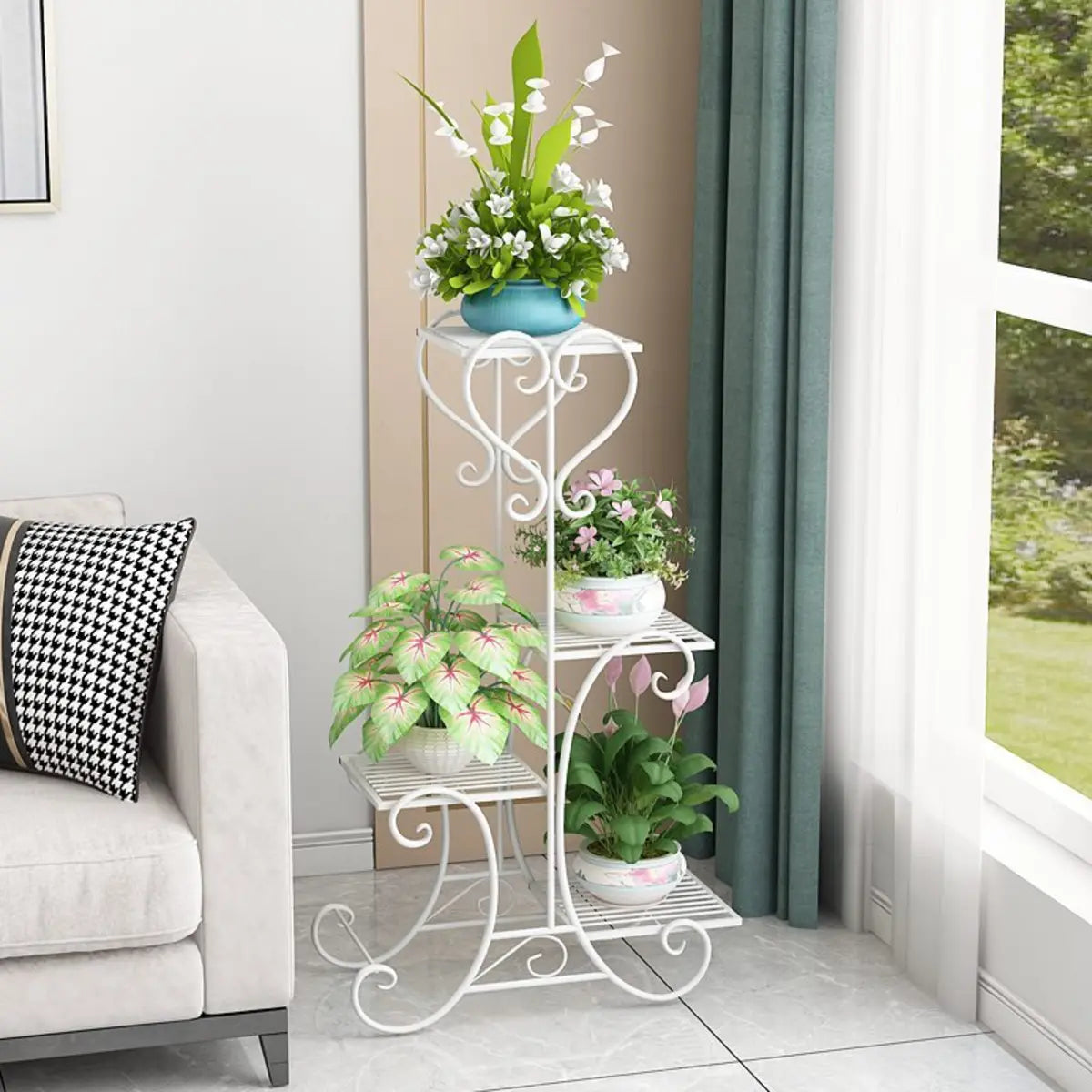 Elegant Curved Black Metal Floor Plant Stand — Bronze
