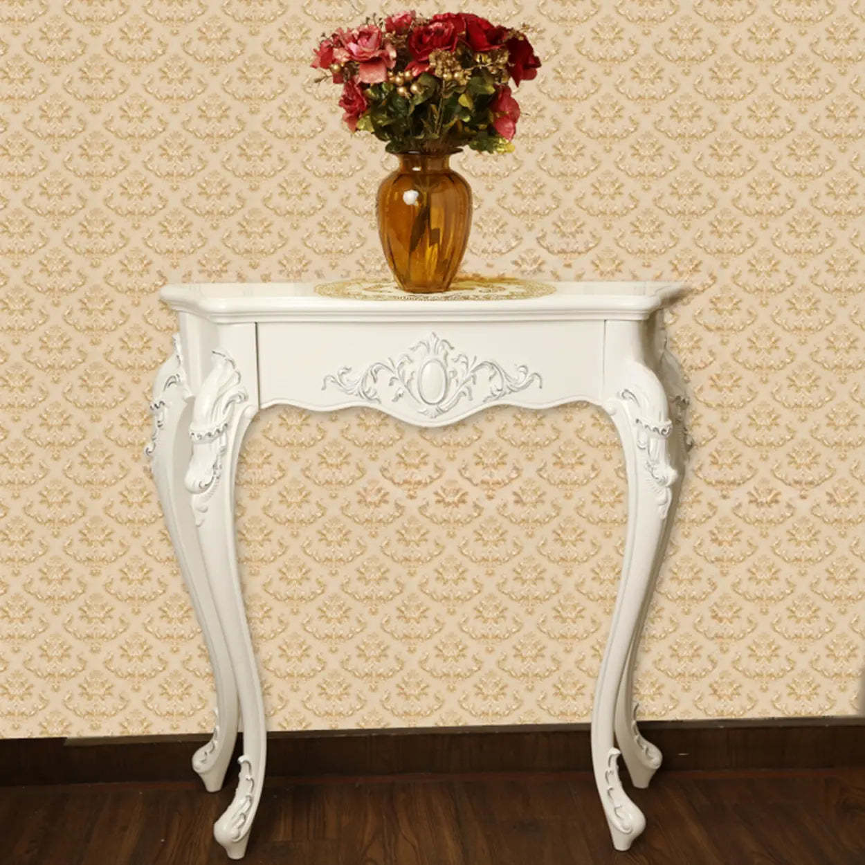 Elegant Curved Cream Wood Narrow Console Table