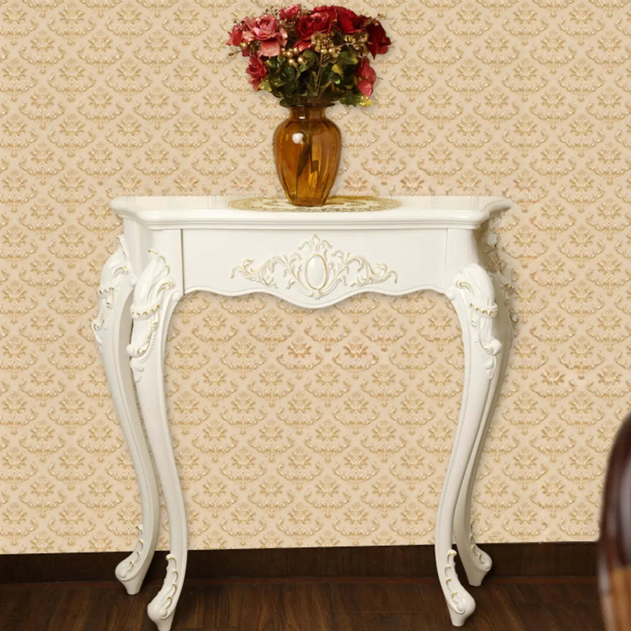 Elegant Curved Cream Wood Narrow Console Table
