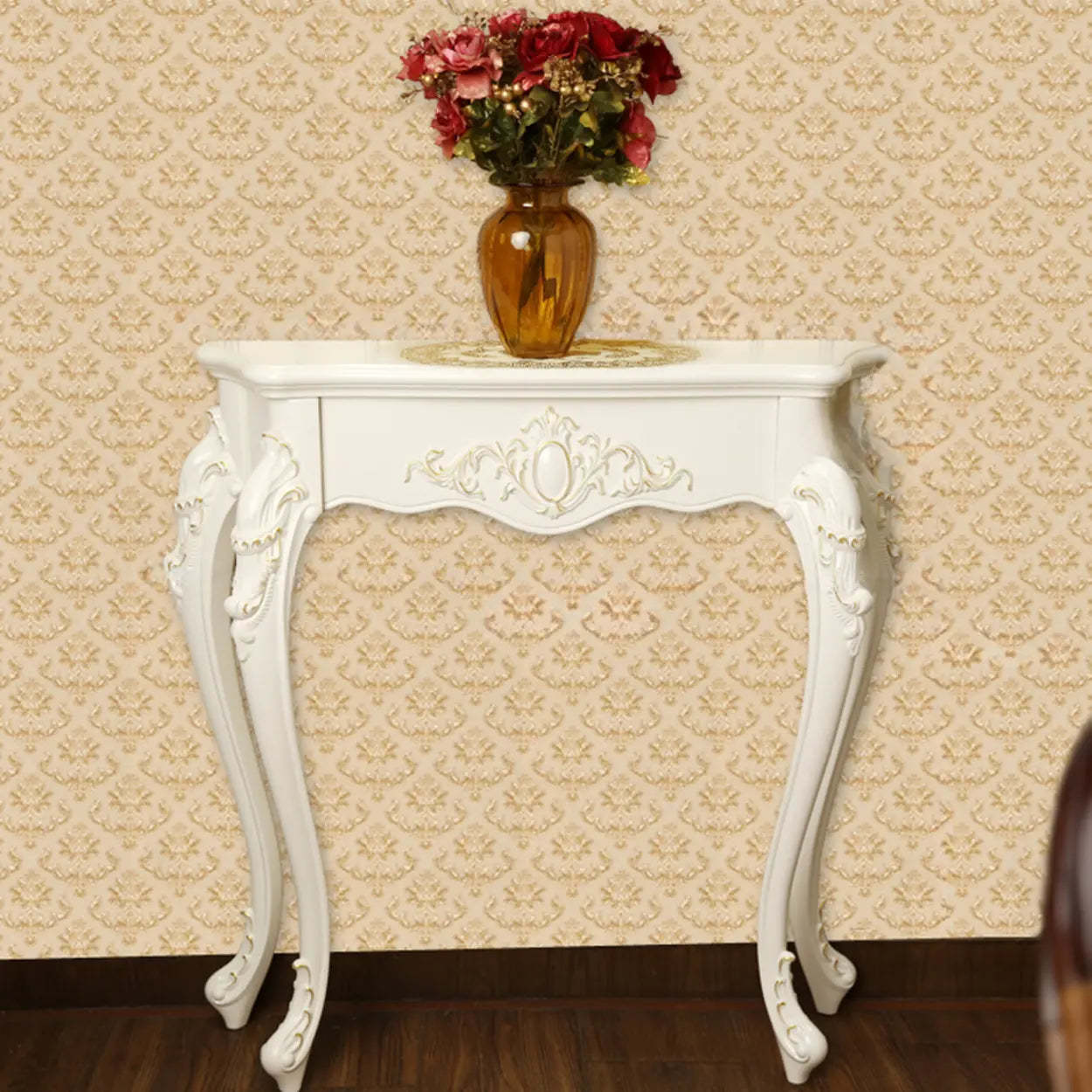 Elegant Curved Cream Wood Narrow Console Table