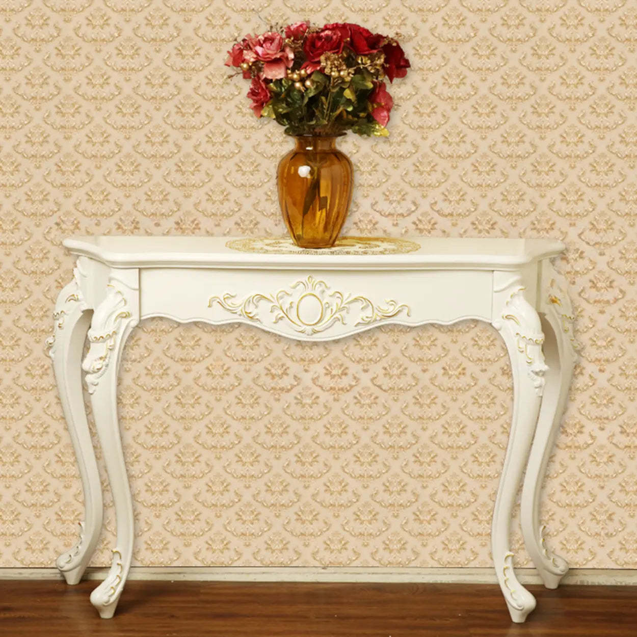 Elegant Curved Cream Wood Narrow Console Table