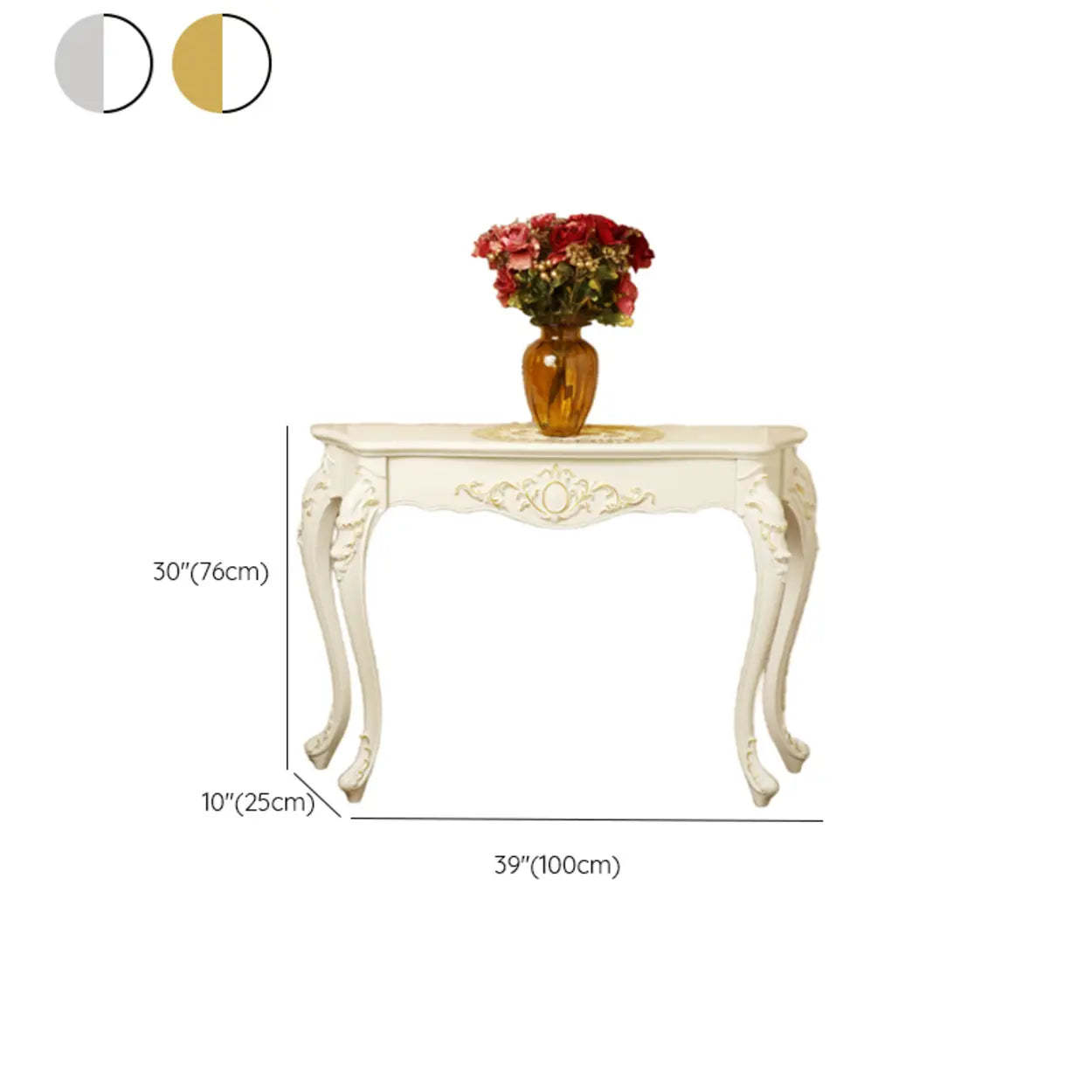 Elegant Curved Cream Wood Narrow Console Table