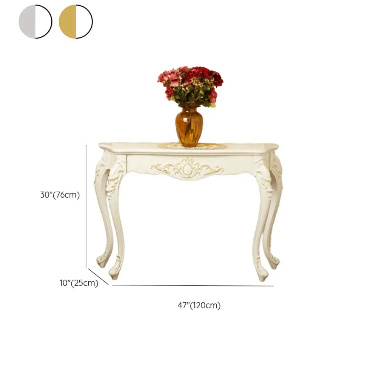 Elegant Curved Cream Wood Narrow Console Table