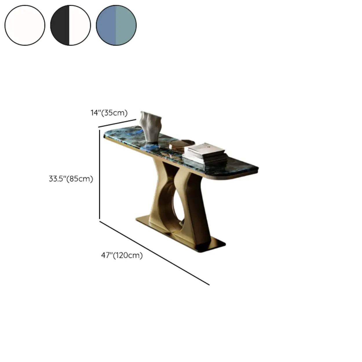 Elegant Gold Base Marble Rectangular Console Table