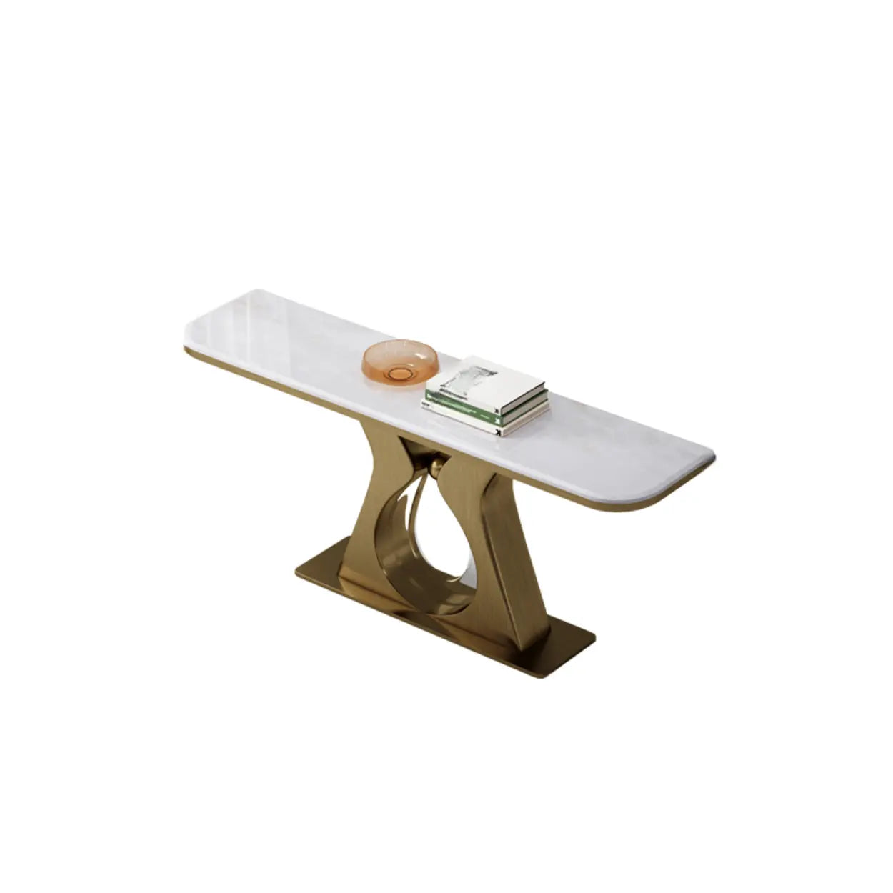 Elegant Gold Base Marble Rectangular Console Table — Black/ White