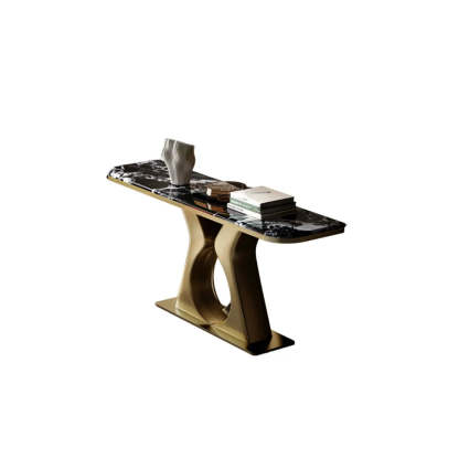 Elegant Gold Base Marble Rectangular Console Table — Blue/ Green
