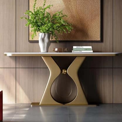 Elegant Gold Base Marble Rectangular Console Table — White