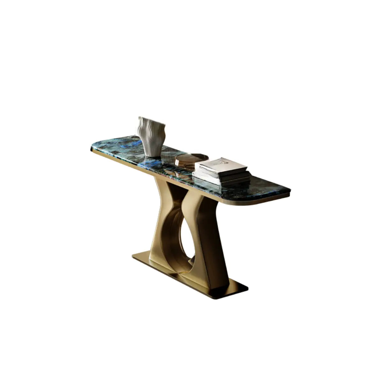 Elegant Gold Base Marble Rectangular Console Table — Black/ White