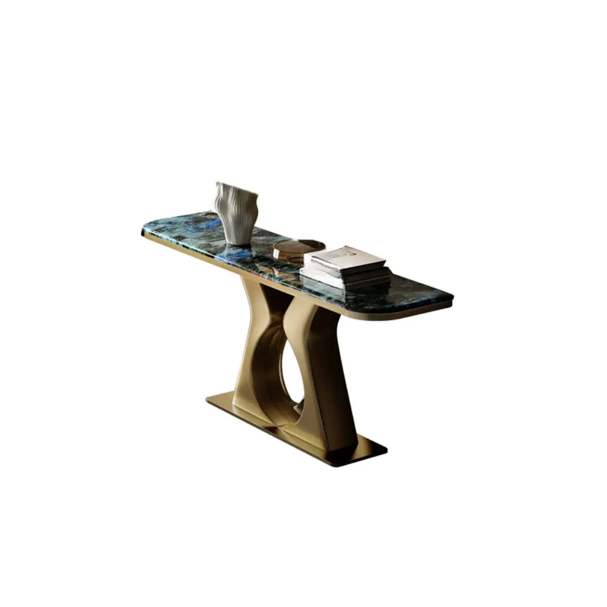 Elegant Gold Base Marble Rectangular Console Table — Black/ White