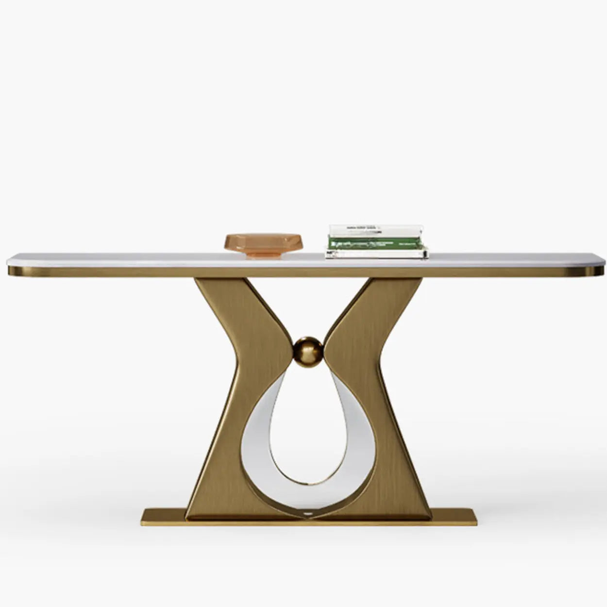 Elegant Gold Base Marble Rectangular Console Table — White