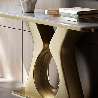 Elegant Gold Base Marble Rectangular Console Table — Blue/ Green