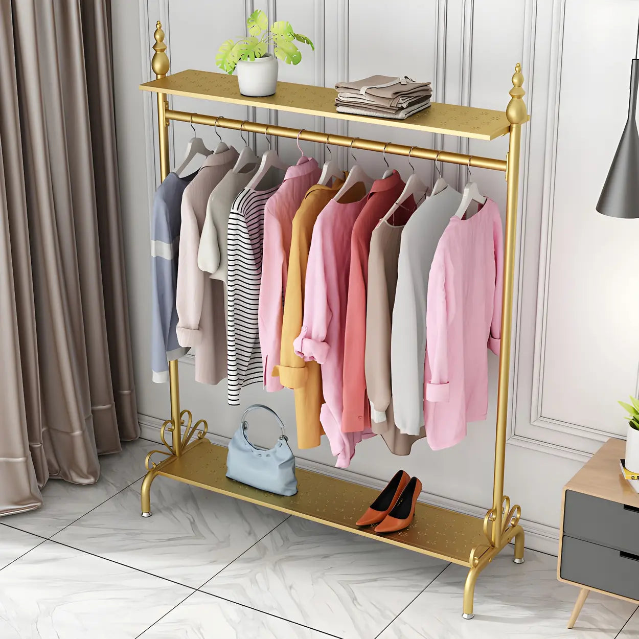 Metal Freestanding Coat Rack with Shelves