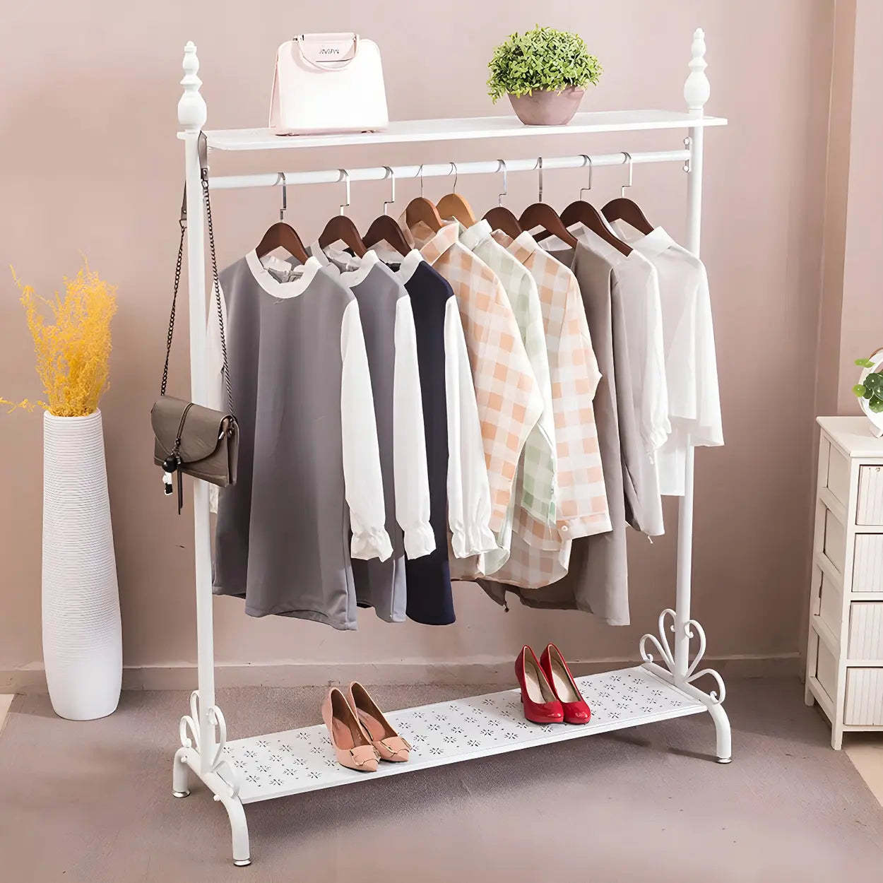 Metal Freestanding Coat Rack with Shelves