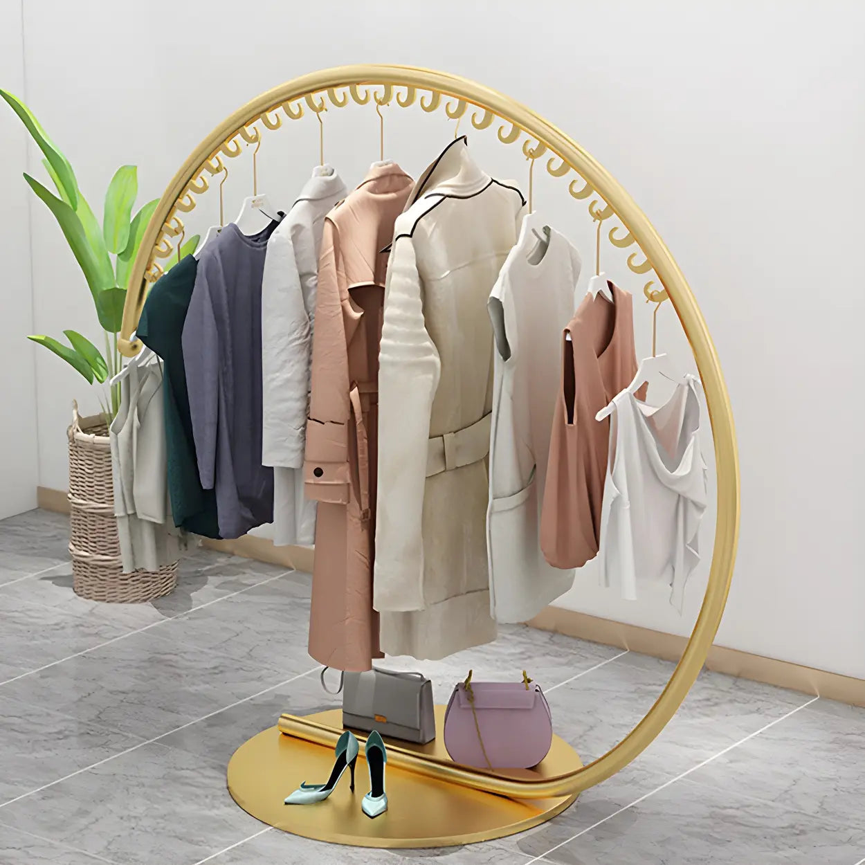 Elegant Golden Metal Arch Hook Coat Rack