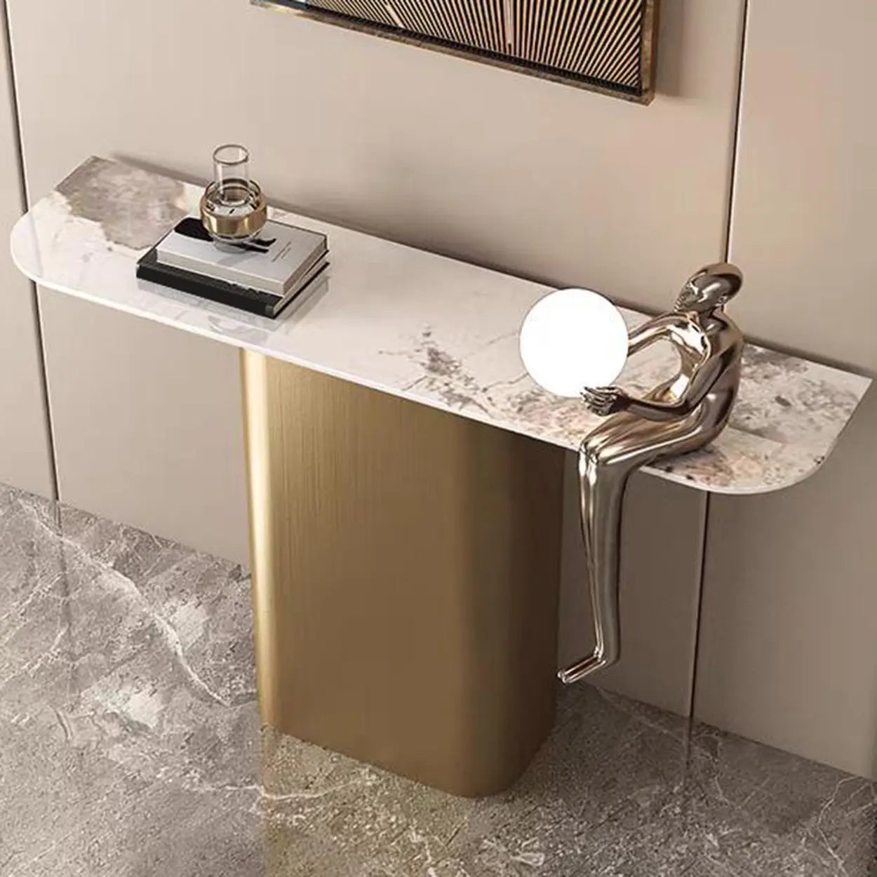 Half-Circle Pedestal Stone Console Table