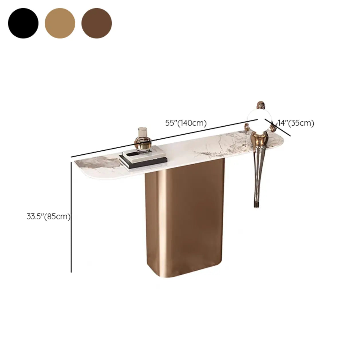 Half-Circle Pedestal Stone Console Table — Gold
