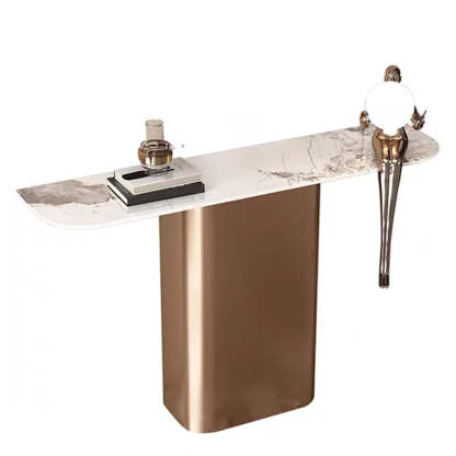Half-Circle Pedestal Stone Console Table — Bronze