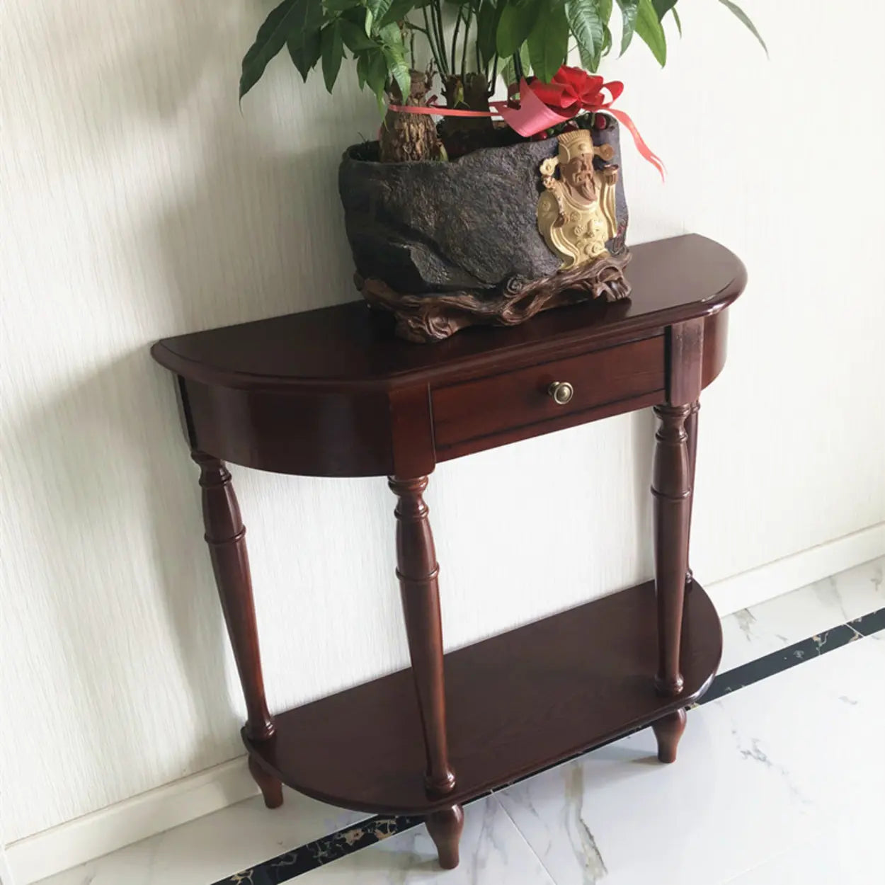 Elegant Half-Moon Cherry Wood Console Table — Cherry Wood
