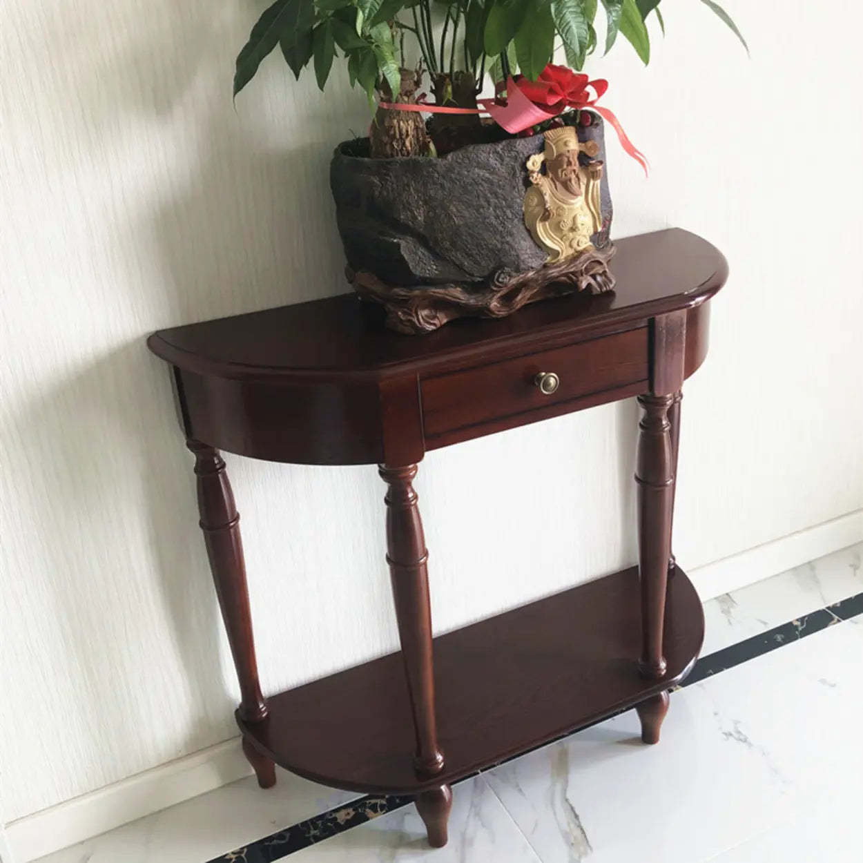 Elegant Half-Moon Cherry Wood Console Table — Cherry Wood