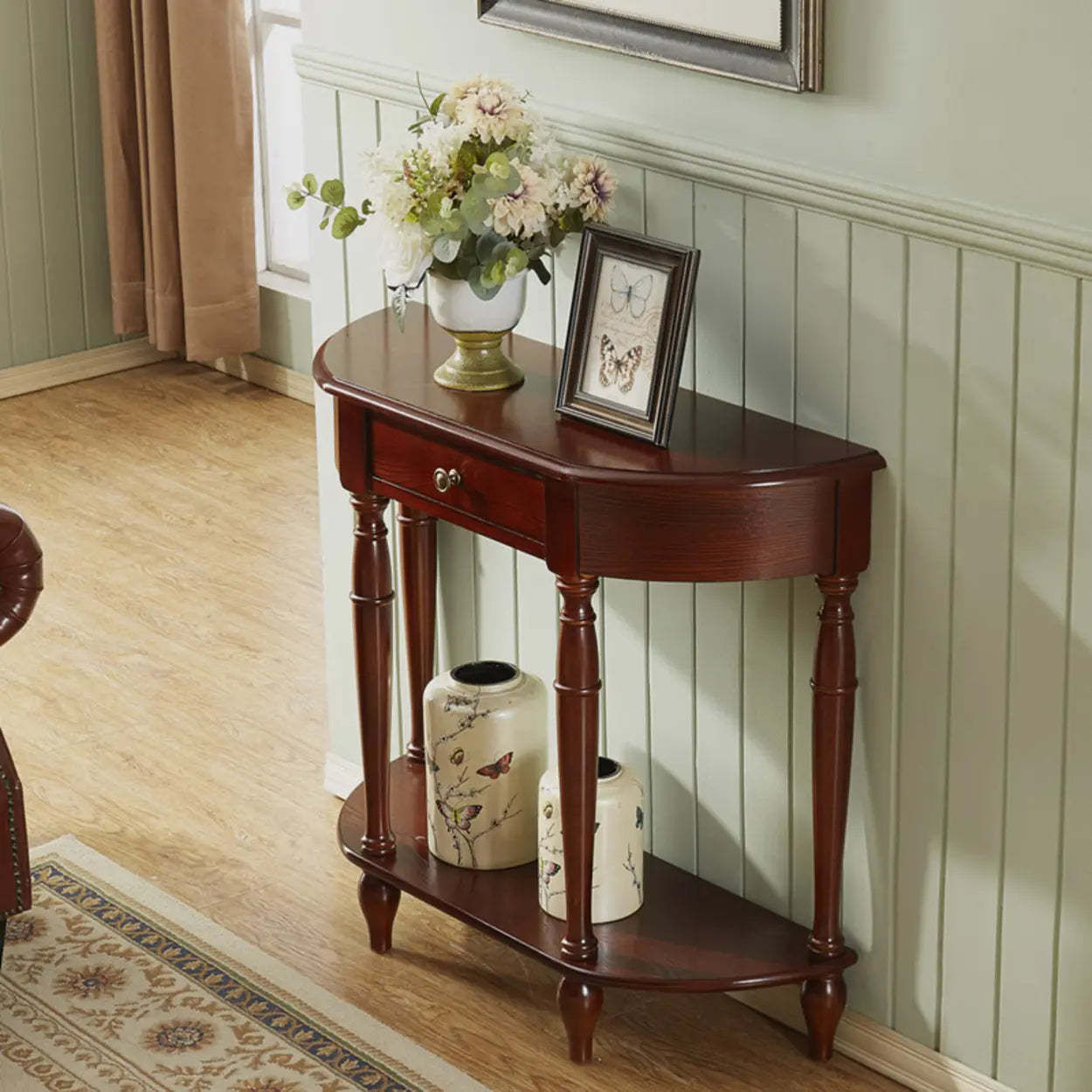 Elegant Half-Moon Cherry Wood Console Table — Light Walnut