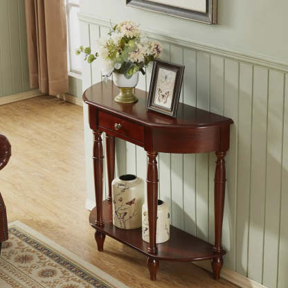 Elegant Half-Moon Cherry Wood Console Table — Light Walnut