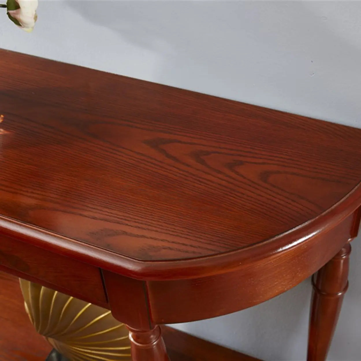 Elegant Half-Moon Cherry Wood Console Table — Light Walnut