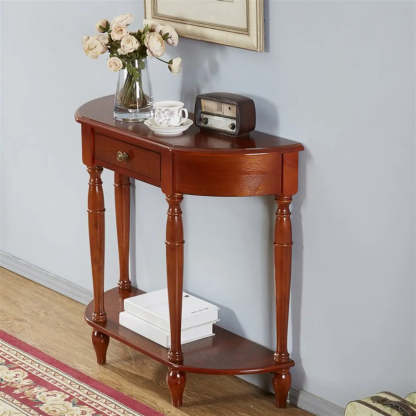 Elegant Half-Moon Cherry Wood Console Table — Dark Walnut