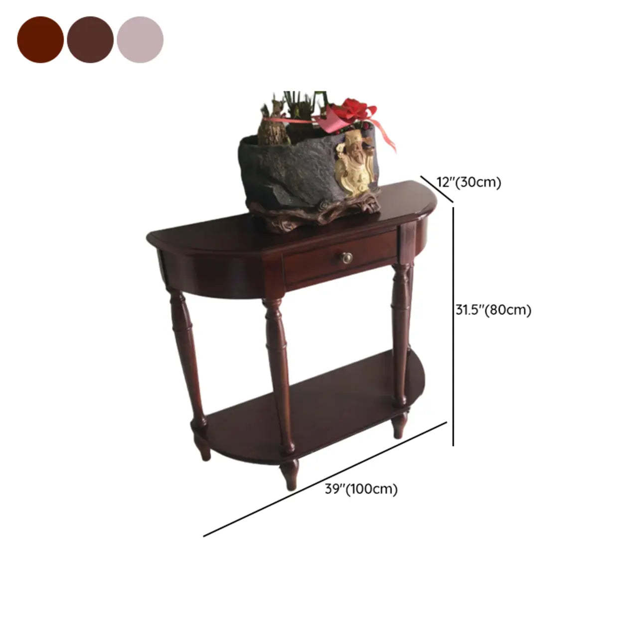 Elegant Half-Moon Cherry Wood Console Table