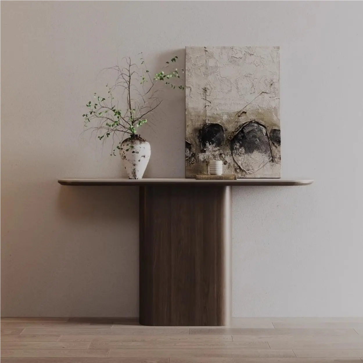 Elegant Half Moon Wood Pedestal Console Table